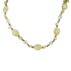 Vintage White Cream Color Beaded Silver Tone Chain Collar Necklace 20in